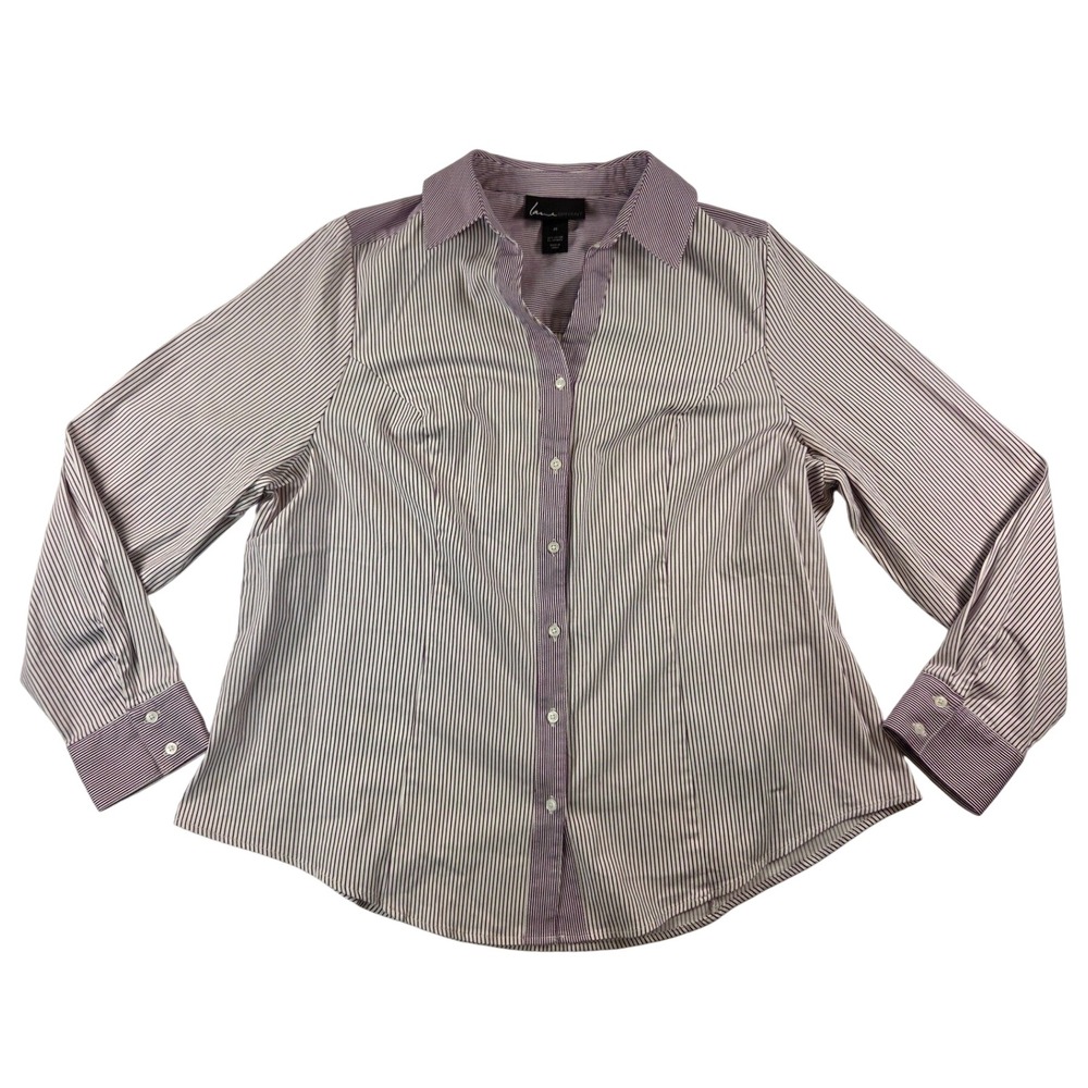 Lane‎ Bryant Women Button Up Blouse Purple Pin Stripe Collared Long Sleeve Sz 20